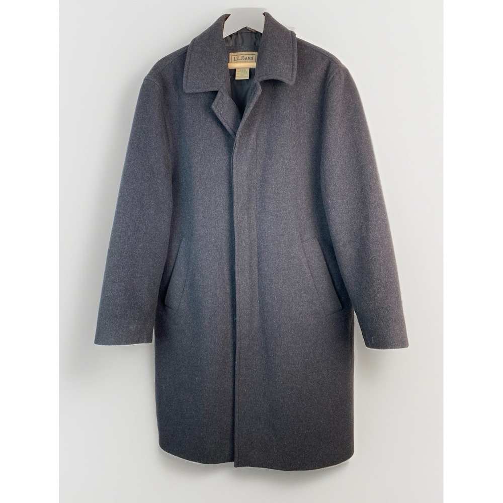 L.L. Bean Men's L Gray Wool Nylon Blend Windstopper Single Breasted Winter Coat